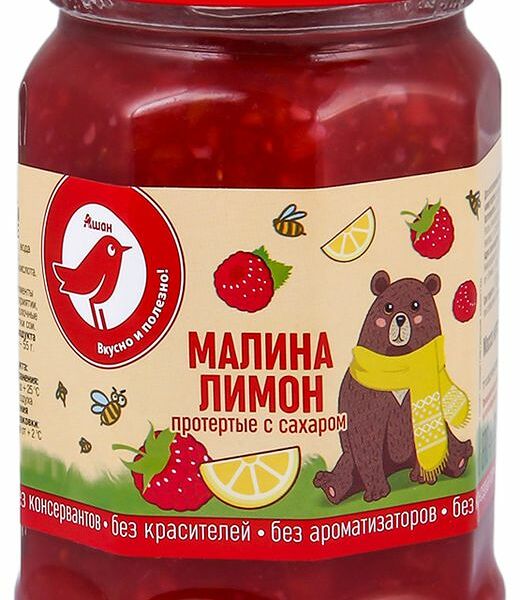 Малина-лимон протертые АШАН Красная птица с сахаром