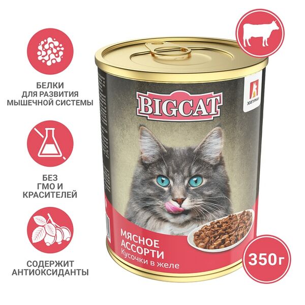 Влажный корм для кошек Зоогурман Big Cat Мясное ассорти 350г