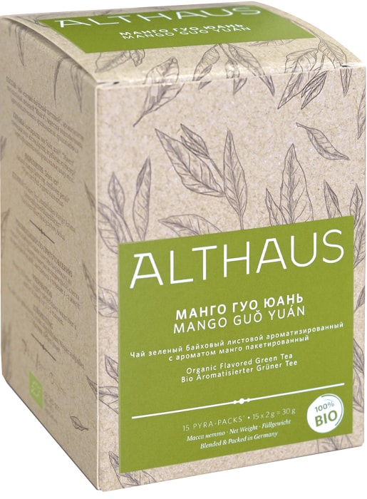 

Чай зеленый Althaus Mango Guo Yuan с ароматом манго пакетированный 15х2г