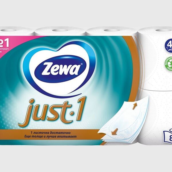 Туалетная бумага Zewa Just 1, 4 слоя, 8 рулонов