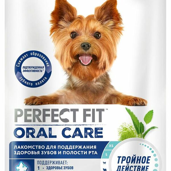 Лакомство Perfect Fit Oral Care для здоровья зубов и полости рта с говядиной и мятой для собак мелких и миниатюрных пород, 90 г