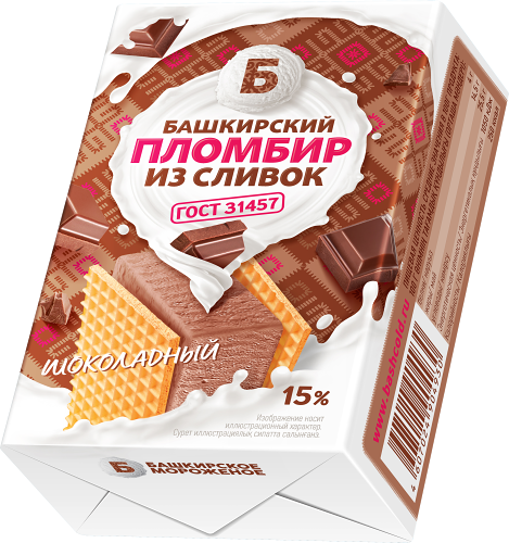 Мороженое Башкирский пломбир из сливок шоколадный брикет в вафле, 80 г