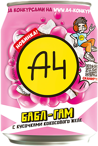 Напиток А4 Бабл гам с кусочками кокосового желе 240мл