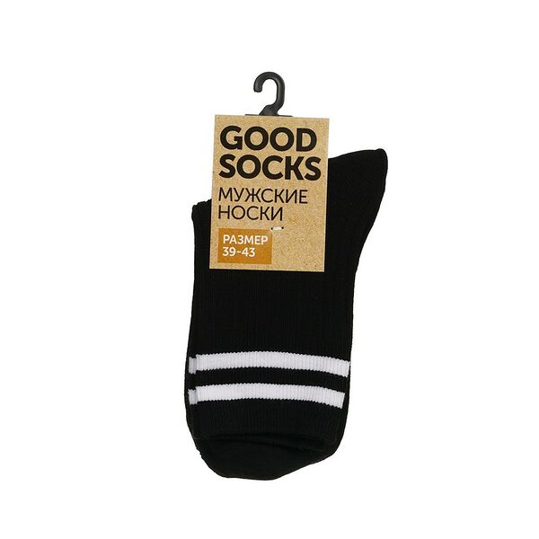 Мужские однотонные носки Good Socks Лапша/Полоски Черный - Белый р.39-43