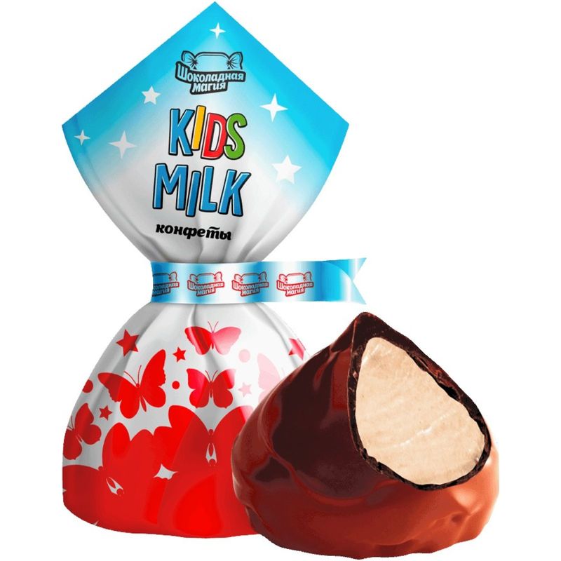 

Конфеты Шоколадная магия Kids Milk кремовые глазированные с глазурью вес
