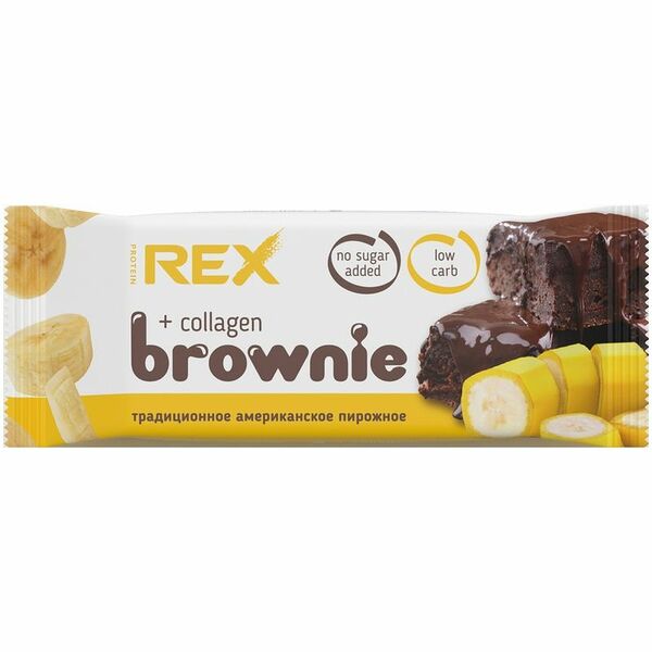 Батончик протеиновый Protein Rex пирожное Brownie банан с коллагеном 50г