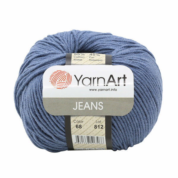 Пряжа YarnArt 'Jeans' 50гр 160м (55% хлопок, 45% полиакрил)(68 джинсовый), 1 моток