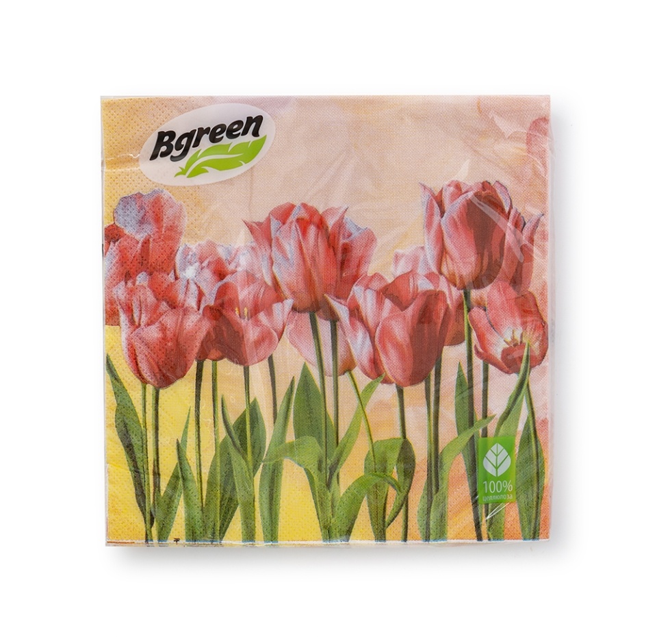 

Салфетки бумажные Bgreen Тюльпаны 3сл 33х33см 20шт., Россия
