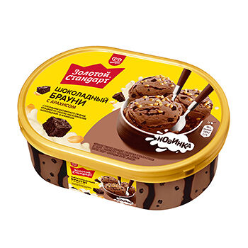 Мороженое Золотой Стандарт сливочное шоколадное «Шоколадный брауни с арахисом» 445г, Россия