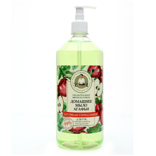 Мыло жидкое Рецепты бабушки Агафьи Домашнее антибактериальное мятно-яблочное