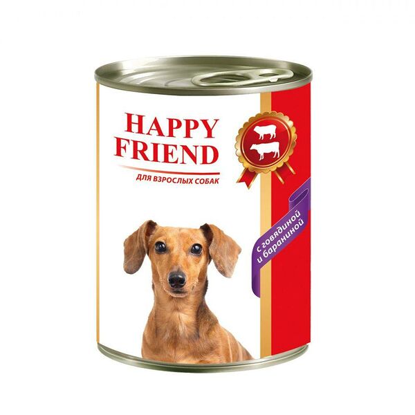 Корм для собак HAPPY FRIEND с говядиной и бараниной банка