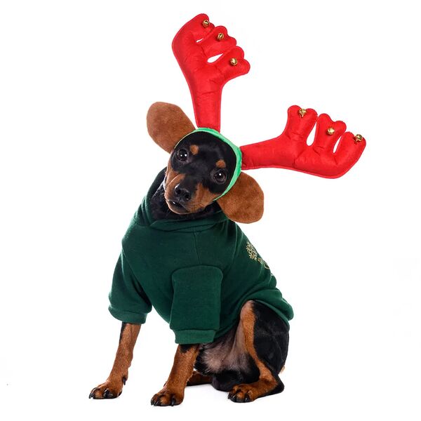 Ободок безразмерный для собак и кошек Рога оленьи большие красный (унисекс)