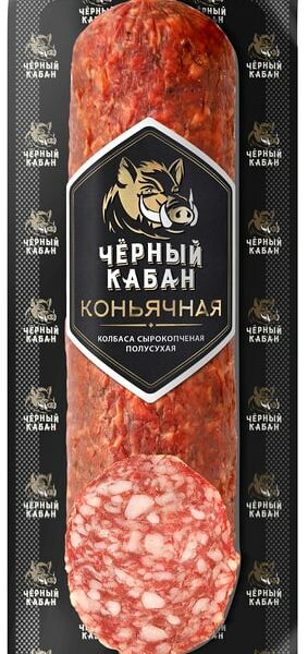 Колбаса Черный Кабан Коньячная сырокопченая полусухая 210г