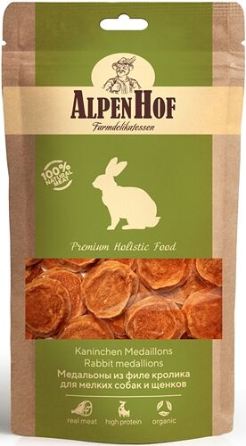 Лакомство для собак и щенков ALPENHOF Медальоны из филе кролика, для мелких пород