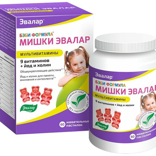 Мультивитамины Эвалар Бэби формула Мишки пастилки жевательные 60 шт