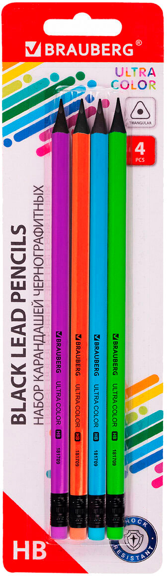 

Набор карандашей Brauberg Style чернографитных с ластиком 4шт