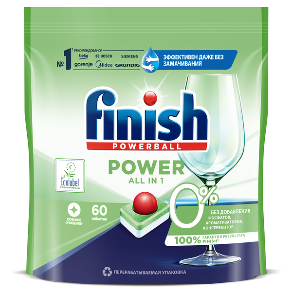 Таблетки для посудомоечных машин Finish Powerball 0 %, 60 шт.