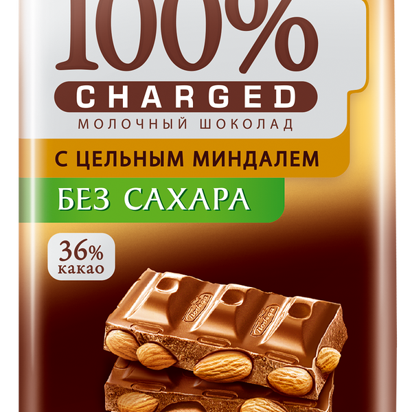 Шоколад молочный ПОБЕДА ВКУСА Charged с цельным миндалем, без сахара