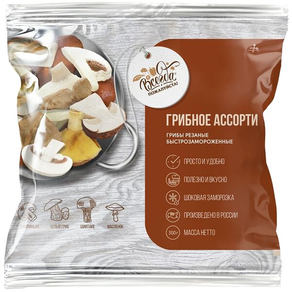 Грибы Всегда пожалуйста Грибное ассорти резаные быстрозамороженные 300г