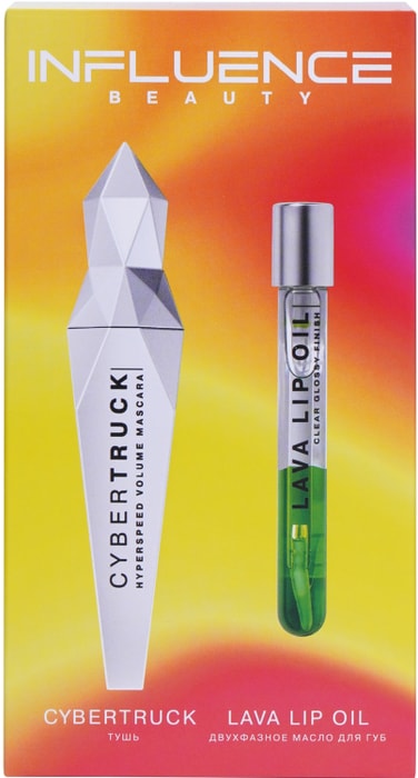 

Подарочный набор Influence Beauty: Тушь для ресниц Cybertruck тон 01 14 мл, Масло для губ Biphase Lava двухвазное тон 04 6 мл