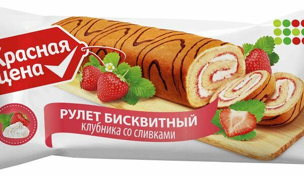 Рулет Красная Цена бисквитный клубника со сливками 200г