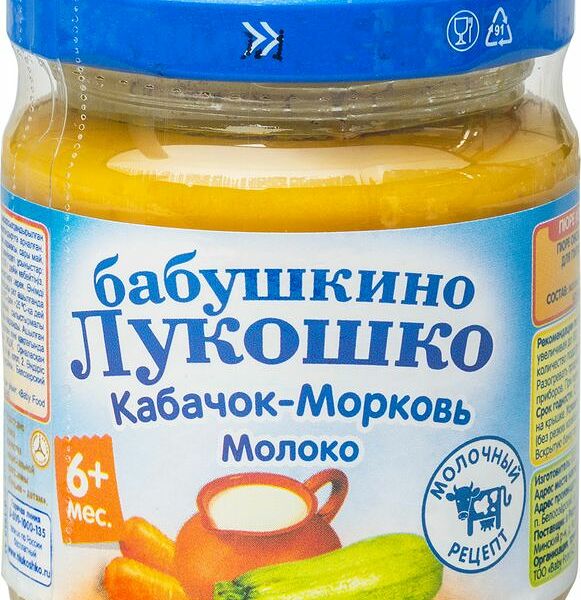 Пюре Бабушкино Лукошко Кабачок-морковь с молоком, с 6 месяцев