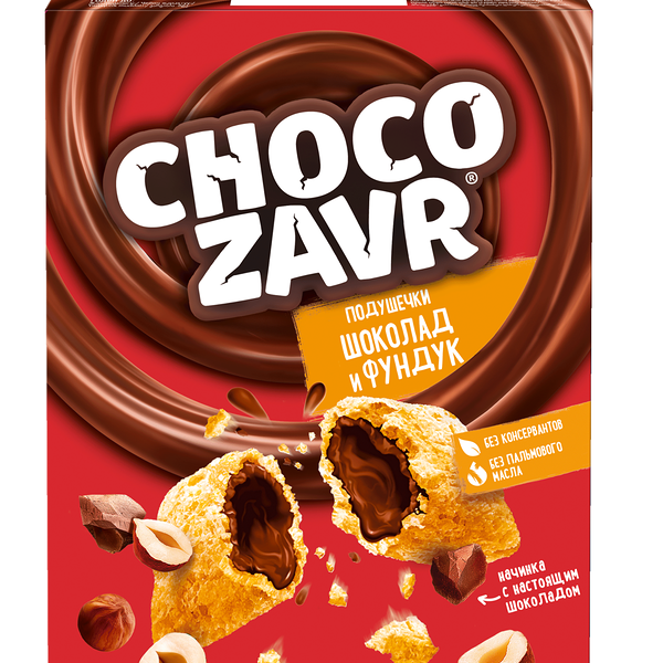 Подушечки Chocozavr хрустящие с шоколадно-ореховой начинкой 220г
