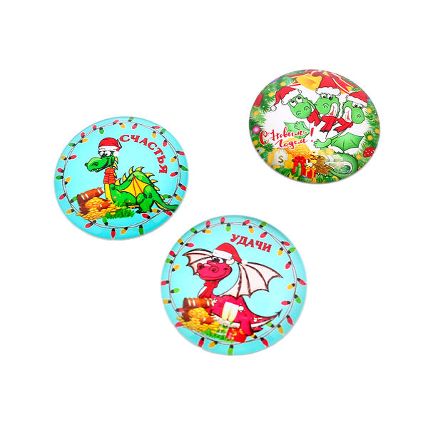 Магнит стеклянный с драконом, 5*5*1,3см, арт. HE2322-435, в ассортименте