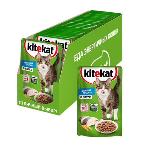 Влажный корм для кошек Kitekat Вкусная треска в соусе (упаковка - 28 шт) 2380 г