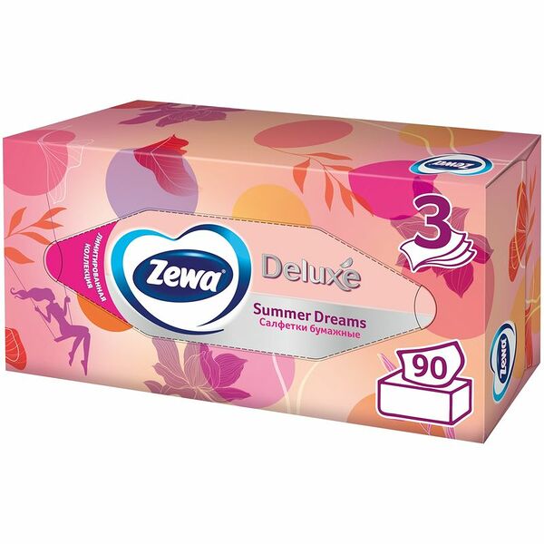 Салфетки бумажные Косметические Zewa Deluxe Дизайн 3-слойные 90 шт