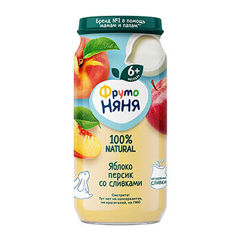 Пюре фруктовое ФрутоНяня из яблок и персиков со сливками с 6 месяцев, 250г