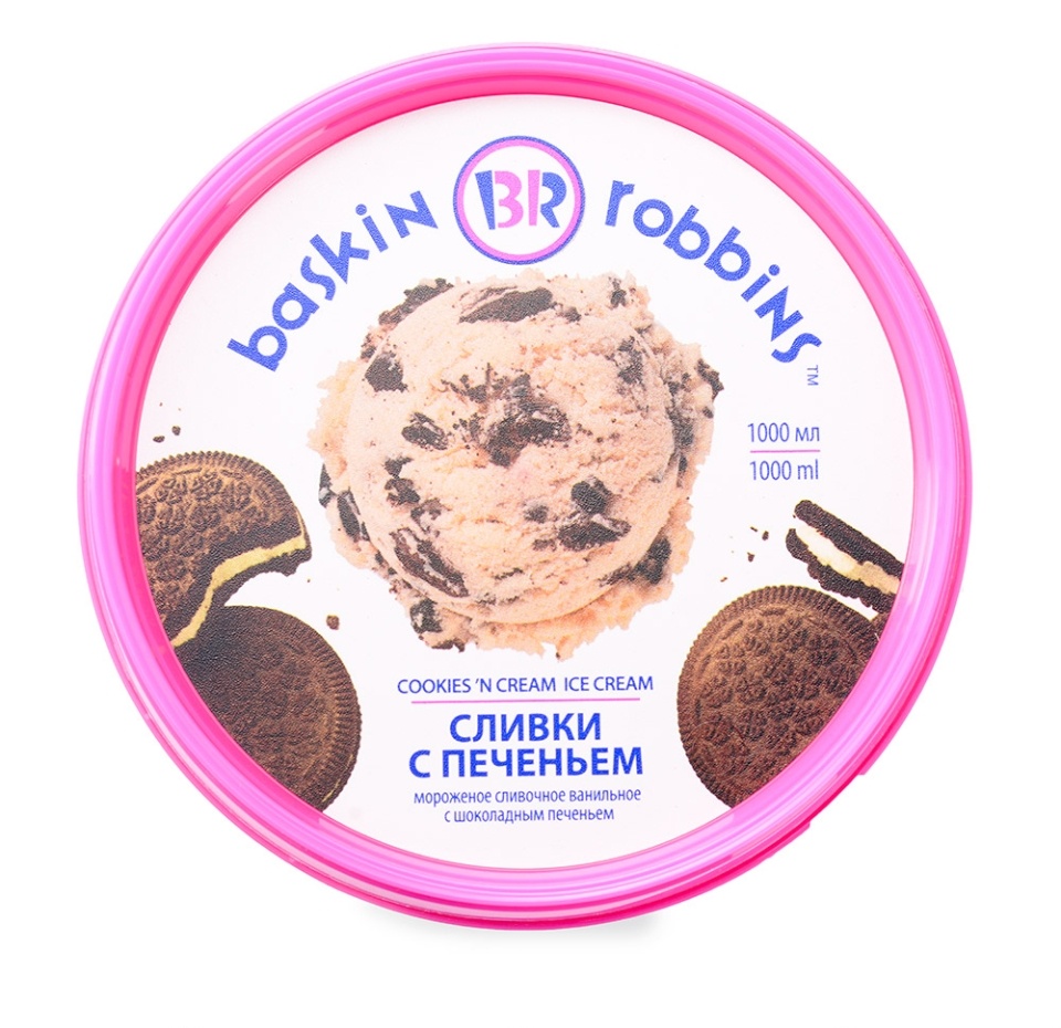 

Мороженое сливочное Baskin Robbins Сливки с печеньем ванильное, 1 л