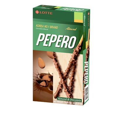 Соломка Lotte Пеперо (Pepero) в шоколадной глазури с миндалём 36 г