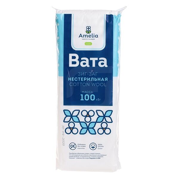 Вата Amelia медицинская хирургическая нестерильная Зиг-Заг 100 г