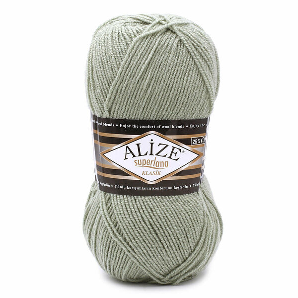 Пряжа ALIZE 'Superlana klasik' (однотонная) 100гр. 280м. (75% акрил, 25%шерсть) ТУ(138 зеленый миндаль)