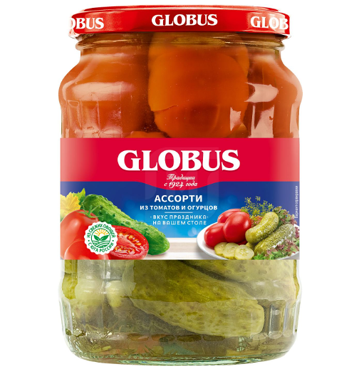 Овощные консервы Globus из томатов и огурцов 