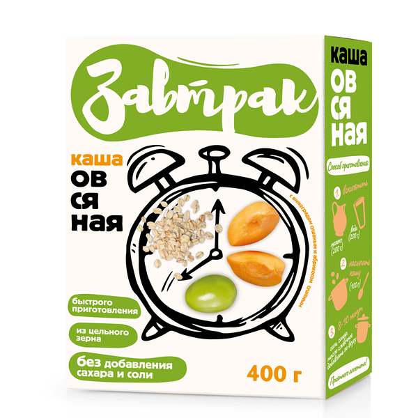 Каша овсяная Завтрак с абрикосом сушеным и виноградом сушеным б/п 400г