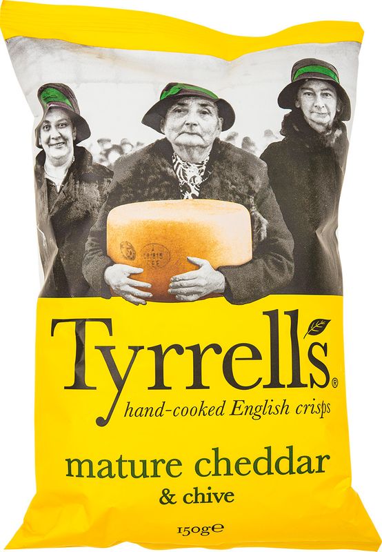 

Чипсы картофельные Tyrrells со вкусом сыра Чеддер и лука резанец 150 г