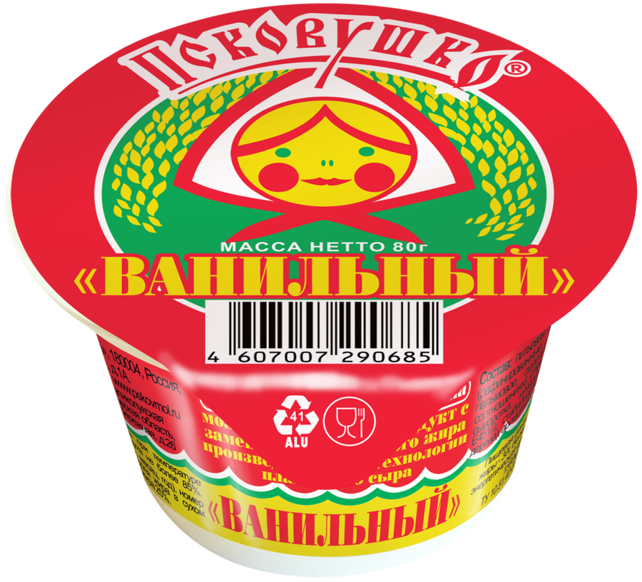 

Продукт молокосодержащий Псковушко Ванильный произведенный по технологии плавленого сыра 50%, с змж, 80 г