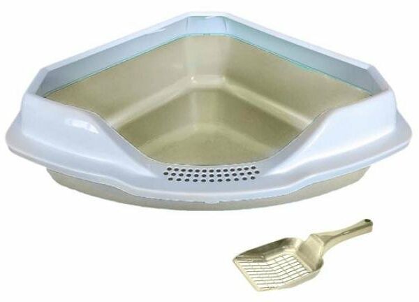 Туалет для кошек угловой с бортиком и совком бежевый ТМ Homecat (Хоумкет)