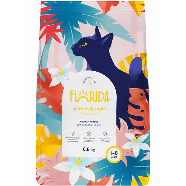 Корм для взрослых кошек Florida с курицей и яблоком 800 г