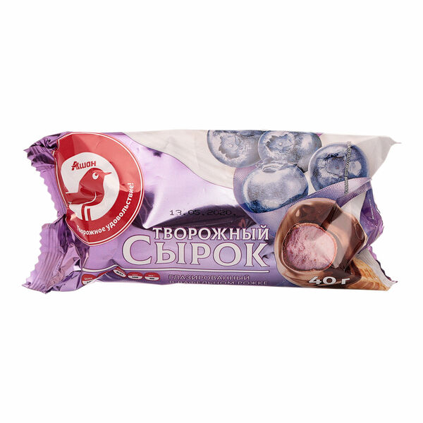 Сырок творожный АШАН Красная птица в вафельном рожке с черникой 23%