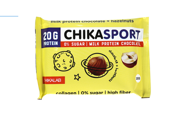 Шоколад протеиновый Chikalab Chika Sport молочный с фундуком