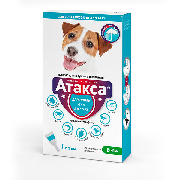 Капли на холку KRKA АТАКСА для собак 4-10 кг, 1 пипетка х 1 мл