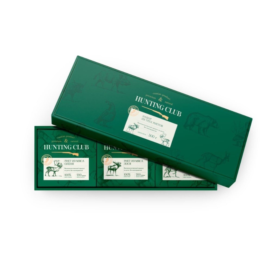 

Подарочный набор HUNTING CLUB из трех риетов 300г, Россия