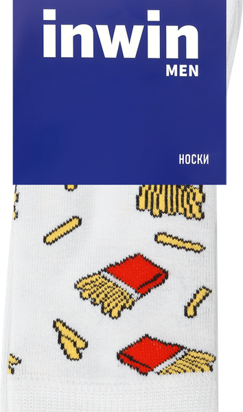 Носки мужские INWIN р. 25–29 белые с рисунком картошка фри, Арт. BPF21/men01-fries