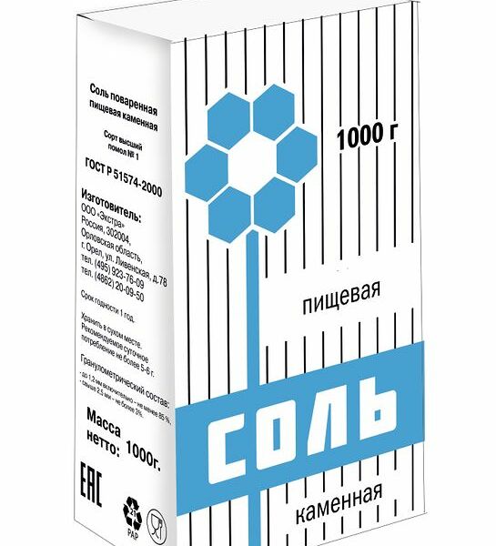 Соль Лакоме поваренная пищевая самосадочная 1 сорт помол №1 1кг