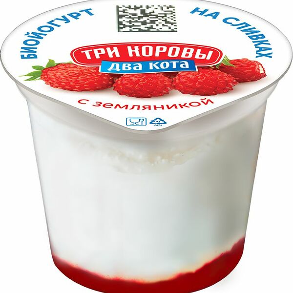 Биойогурт Три коровы Два кота земляника 6% 125 г