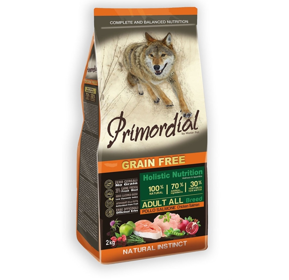 

Корм для взрослых собак Primordial Natural Instinct Grain Free с курицей и лососем 2кг