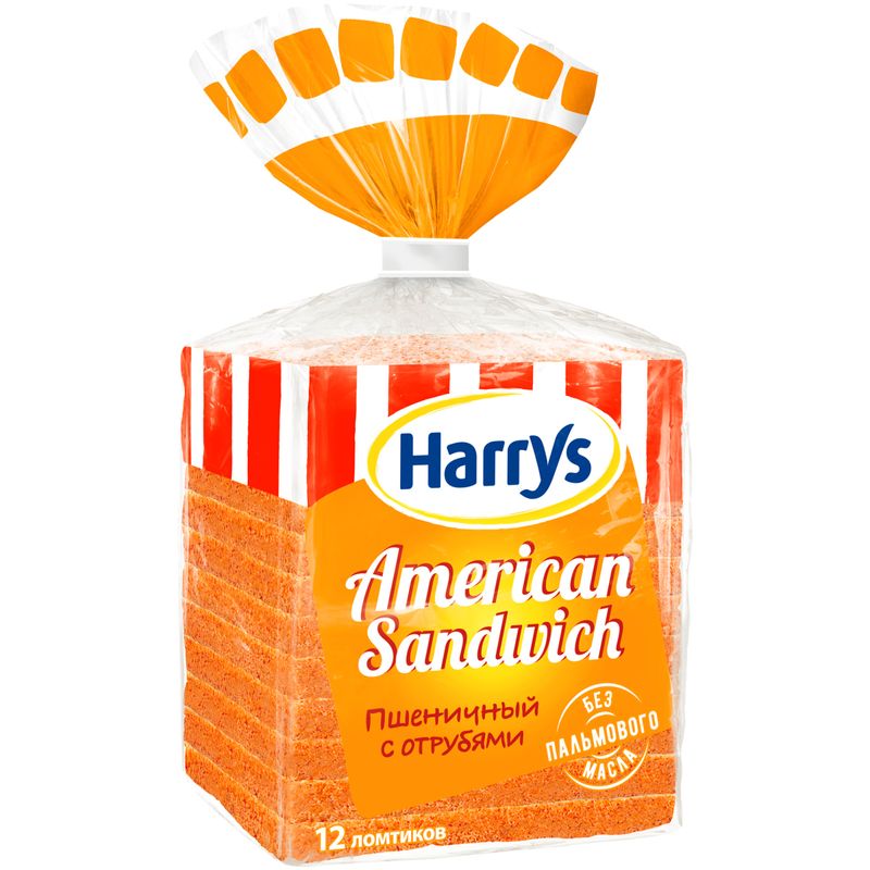 

Хлеб Harry's American Sandwich пшеничный с отрубями 12 ломтиков 515 г